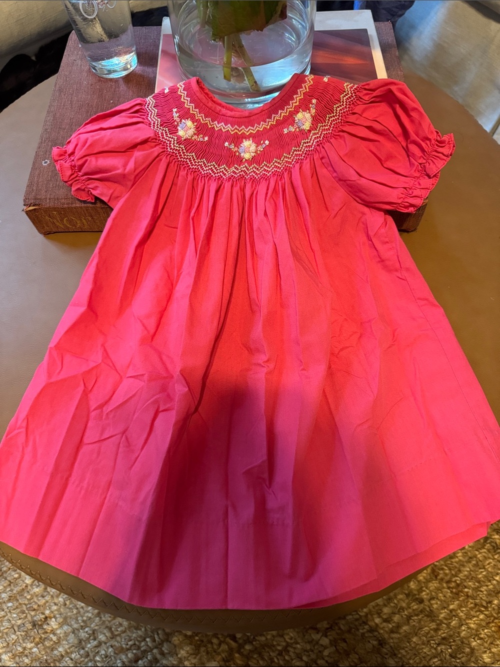 Hand-Smocked Pink Floral Yoke Dress